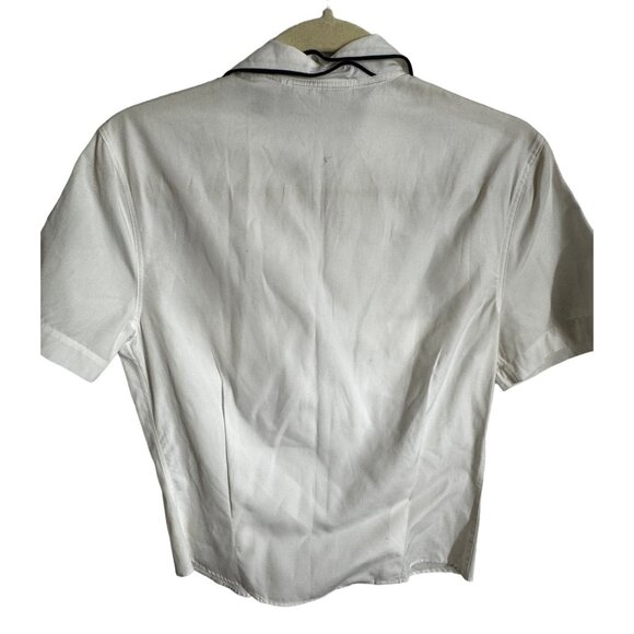 Banana Republic White Short Sleeve Button-Up Shirt Black Trim 100% Cotton Medium - Picture 2 of 6